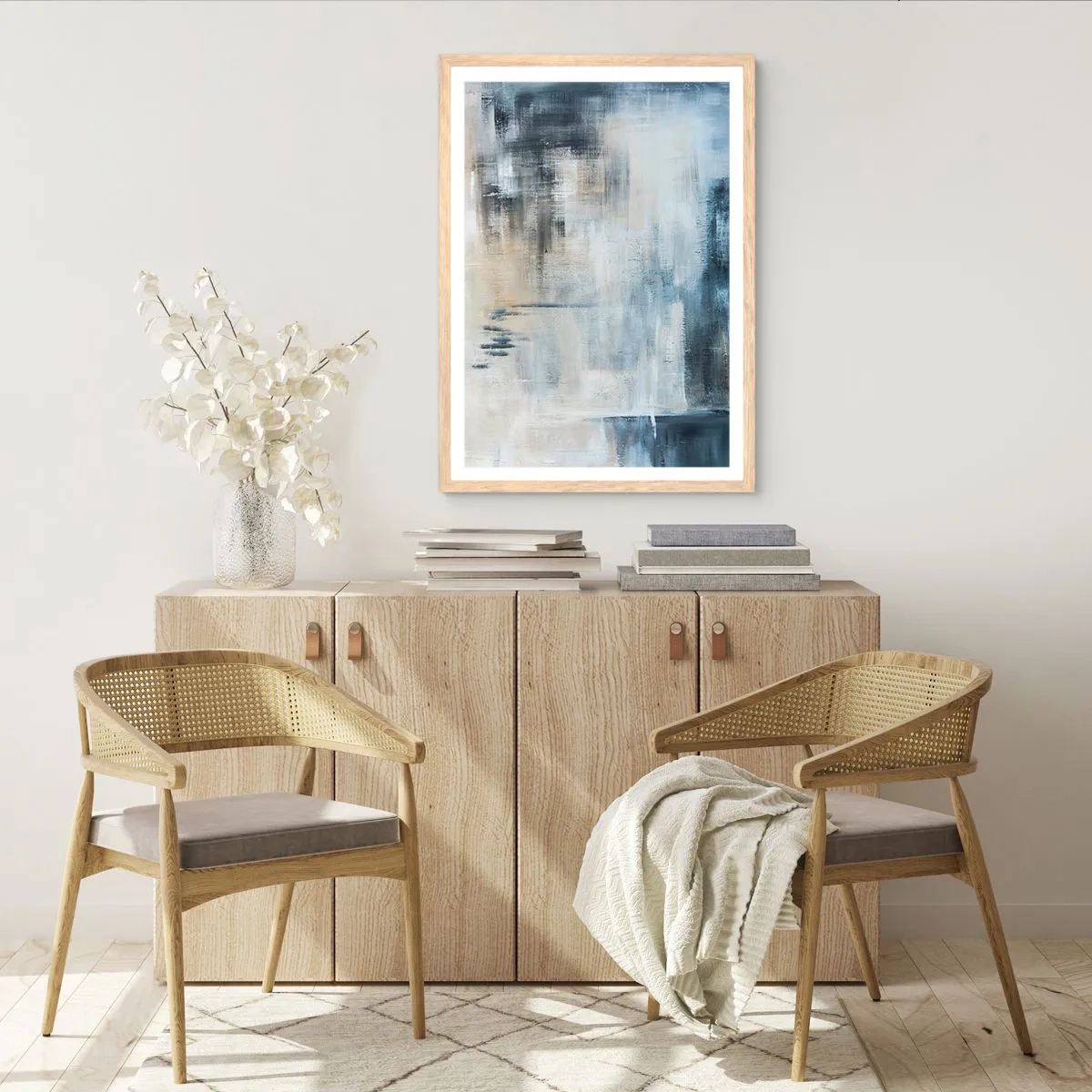 Póster en marco roble claro - Detrás de un velo azul - 70x100 cm