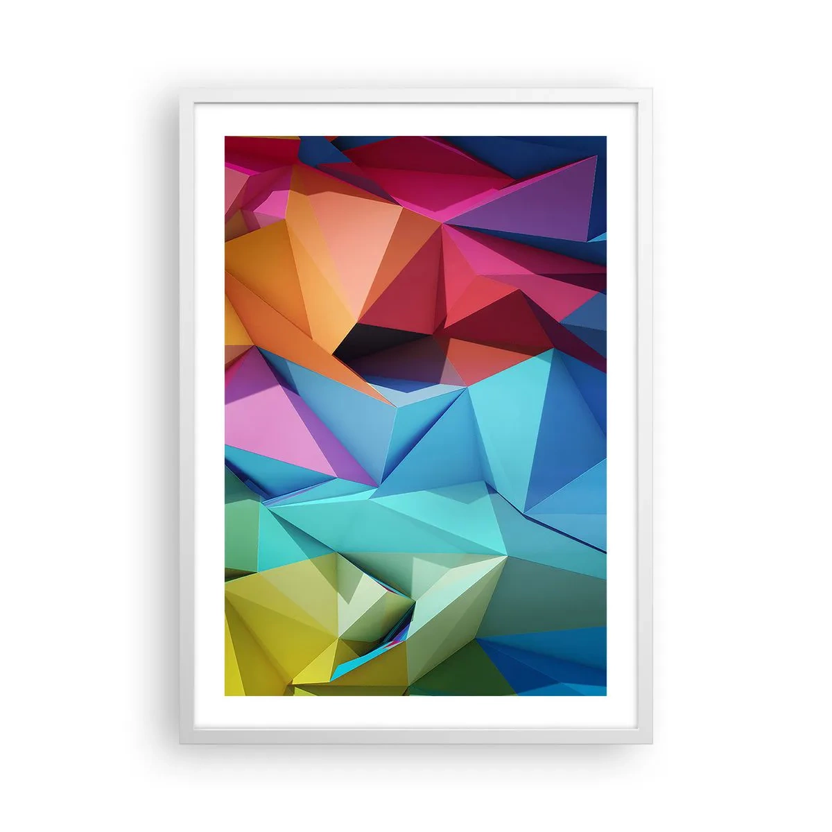 Póster en marco blanco - Origami arco iris - 50x70 cm