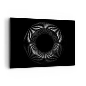 Cuadro sobre lienzo - Impresión de Imagen - Círculo gráfico con rayos en blanco y negro - 100x70cm - Sol negro - Decoración de pared moderna para salón y dormitorio ARTTOR