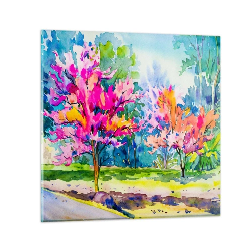 Cuadro sobre vidrio - Impresiones sobre Vidrio - Un jardín de arco iris en el esplendor de la primavera - 50x50 cm