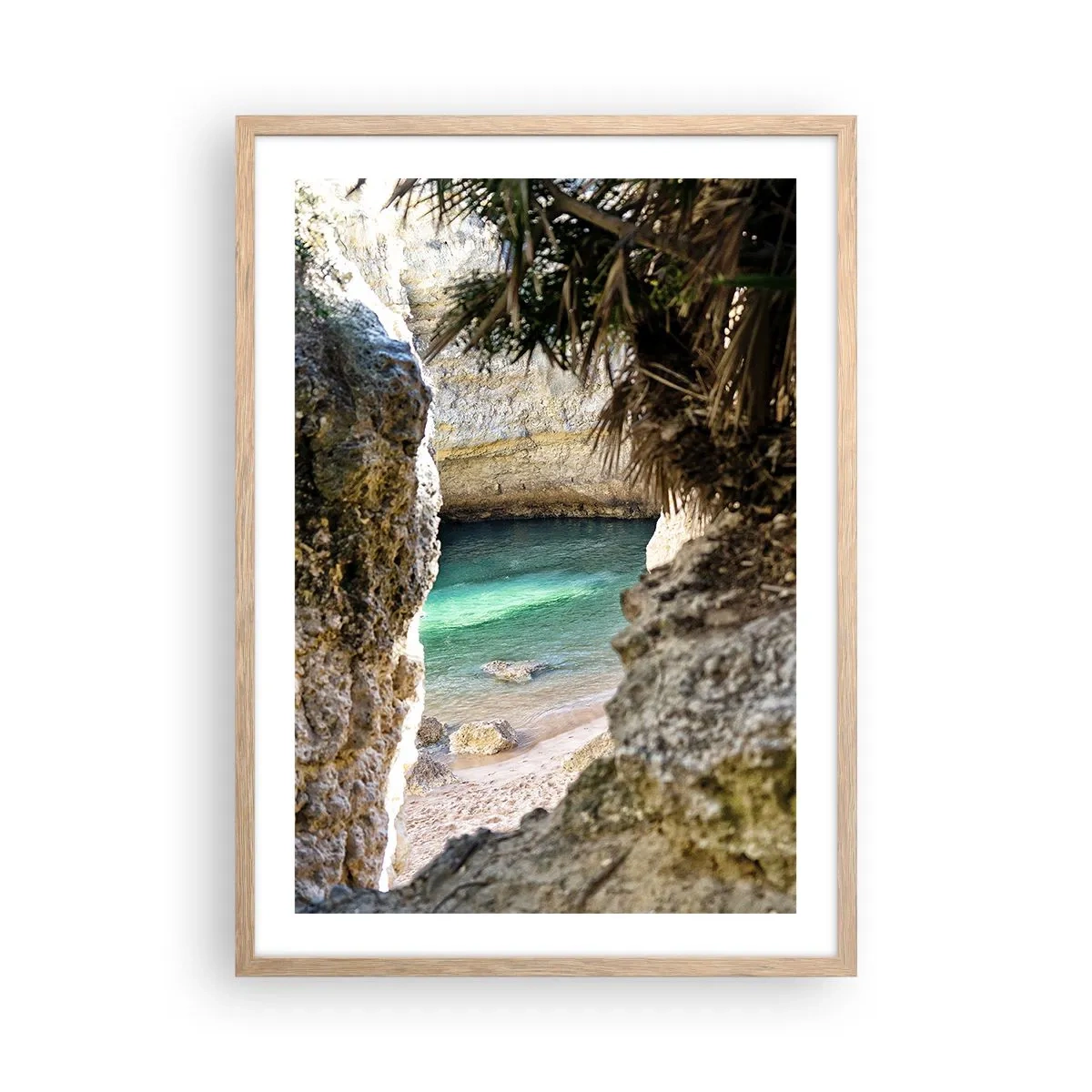 Póster en marco roble claro - Bahía turquesa - 50x70 cm