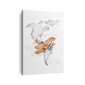 Cuadro sobre lienzo - Impresión de Imagen - Ilustración de un mapa del mundo con aviones - 50x70cm - Con espíritu pionero - Decoración de pared moderna para salón y dormitorio ARTTOR