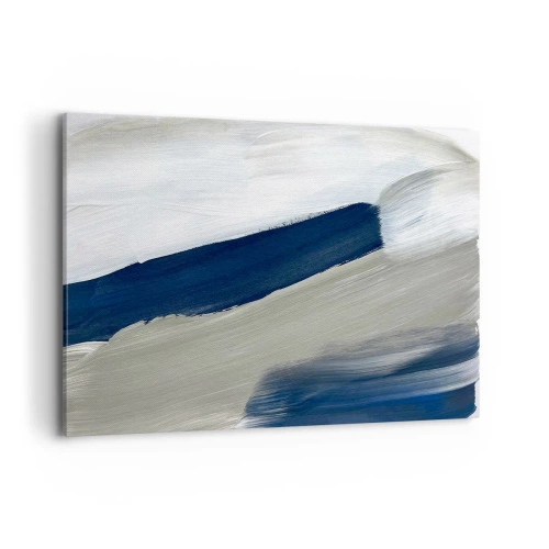 Cuadro sobre lienzo - Impresión de Imagen - Pinceladas abstractas en tonos azules y grises - 120x80cm - Encuentro con el blanco - Decoración de pared moderna para salón y dormitorio ARTTOR
