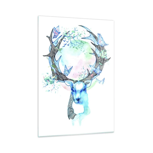 Cuadro sobre vidrio - Impresiones sobre Vidrio - Ilustración de un ciervo con mariposas en sus astas - 50x70cm - La fuerza y la dulzura de la naturaleza - Decoración de pared moderna para salón y dormitorio ARTTOR