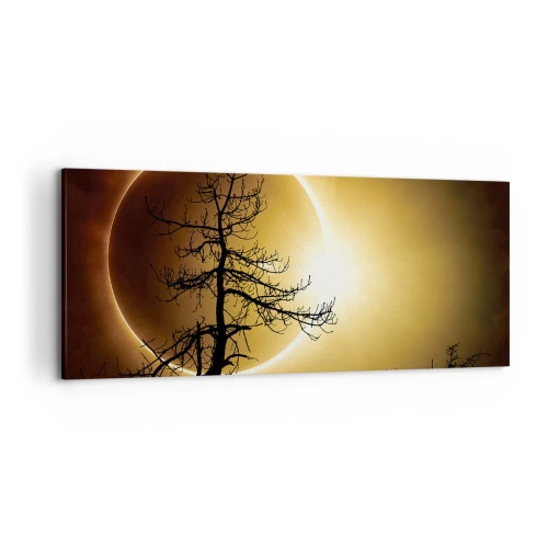 Cuadro sobre lienzo - Impresión de Imagen - Eclipse solar con una silueta de árbol en primer plano - 120x50cm - Eclipse total - Decoración de pared moderna para salón y dormitorio ARTTOR