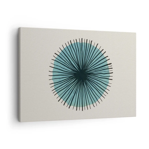 Cuadro sobre lienzo - Impresión de Imagen - Forma circular abstracta con rayos azules - 70x50cm - Radiante en azul - Decoración de pared moderna para salón y dormitorio ARTTOR