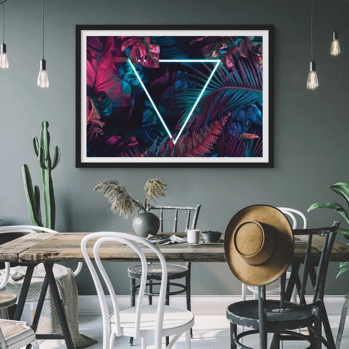 Póster en marco negro - Jardín fluorescente - 40x30 cm