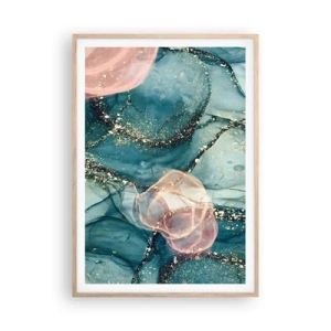 Póster en marco roble claro - Seda azul, tul rosa - 70x100 cm