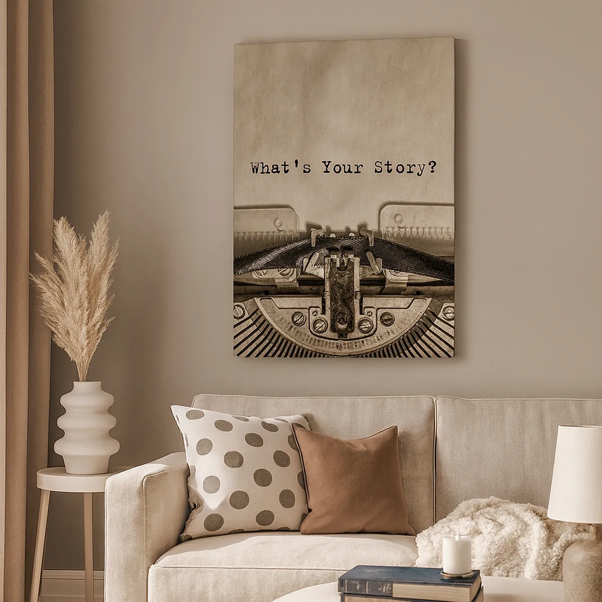 Cuadro sobre lienzo - Impresión de Imagen - Una máquina de escribir con las palabras ¿Cuál es tu historia? - 50x70cm - Solo espero una respuesta - Decoración de pared moderna para salón y dormitorio ARTTOR