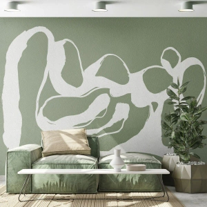 Fotomural Standard Eco - Forma orgánica blanca sobre fondo verde. - 100x70cm - La llamada del espacio - Decoración de pared moderna para salón y dormitorio ARTTOR