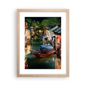 Póster en marco roble claro - Noche en una calle china - 30x40 cm