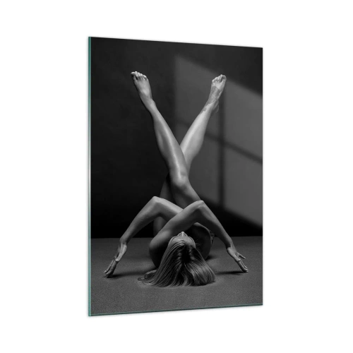 Cuadro sobre vidrio - Impresiones sobre Vidrio - Desnudo femenino en una composición corporal geométrica - 50x70cm - Geometría al desnudo - Decoración de pared moderna para salón y dormitorio ARTTOR
