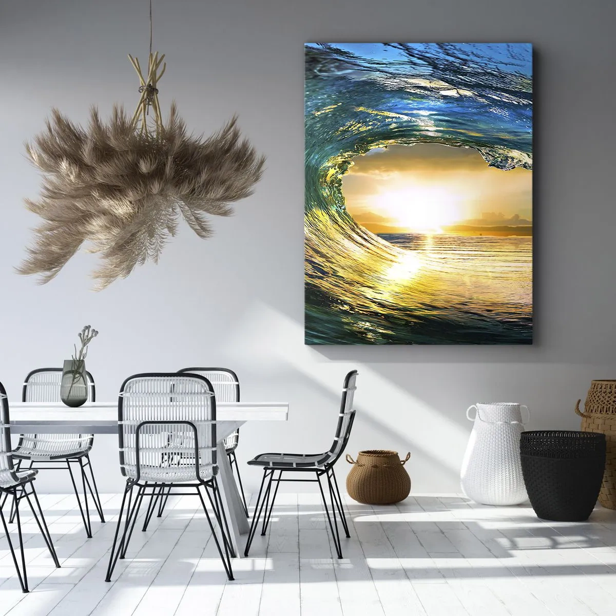 Cuadro sobre lienzo - Impresión de Imagen - Ola del océano bajo el sol con vistas al horizonte. - 70x100cm - Ojo de esperanza - Decoración de pared moderna para salón y dormitorio ARTTOR