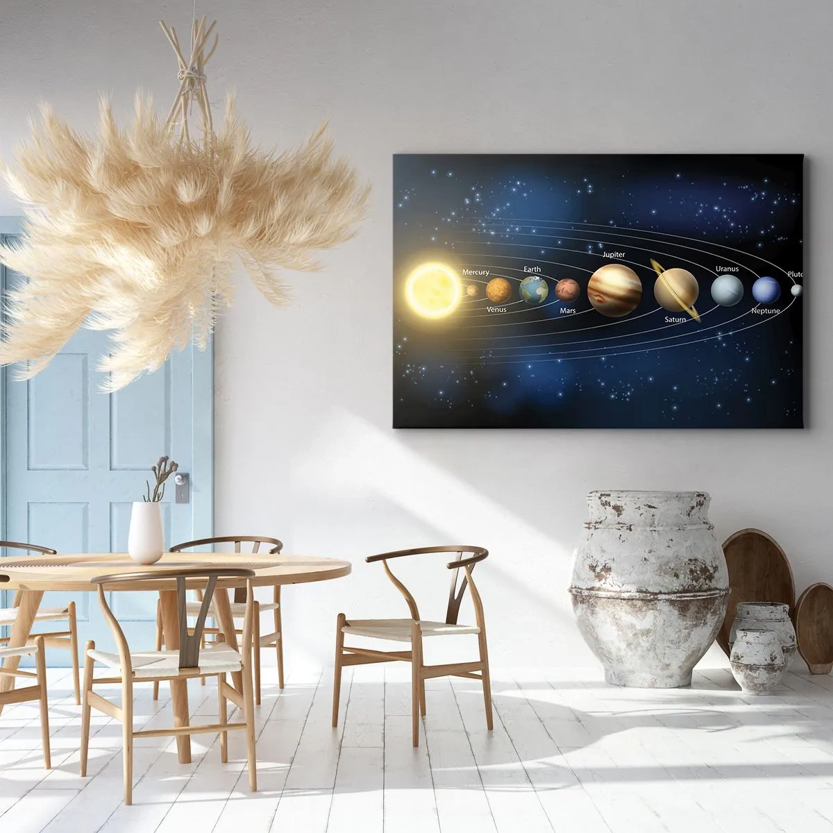 Cuadro sobre lienzo - Impresión de Imagen - Diagrama del sistema solar con planetas y el sol. - 70x50cm - Uno de diez - Decoración de pared moderna para salón y dormitorio ARTTOR