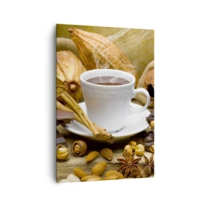 Cuadro sobre lienzo - Impresión de Imagen - Una taza de chocolate caliente rodeada de cacao y canela. - 70x100cm - Para los que buscan emociones - Decoración de pared moderna para salón y dormitorio ARTTOR