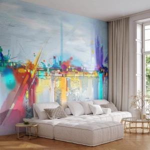 Fotomural Premium Sand - Abstracción moderna en estilo urbano - 100x70cm - Un puente de alegría sobre el río de la vida - Decoración de pared moderna para salón y dormitorio ARTTOR
