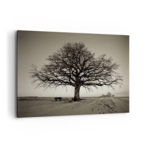 Cuadro sobre lienzo - Impresión de Imagen - Un árbol solitario en un campo sepia - 100x70cm - De aquí a la eternidad - Decoración de pared moderna para salón y dormitorio ARTTOR
