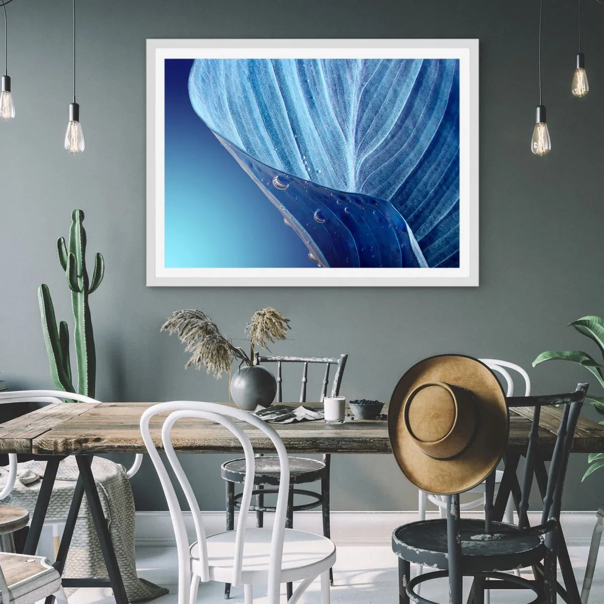 Póster en marco blanco - Gotas ocultas de azul - 91x61 cm