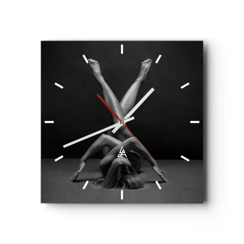 Reloj de pared - Reloj de vidrio - Una interpretación artística de una mujer en blanco y negro. - 30x30cm - Geometría al desnudo - Decoración de pared moderna para salón y dormitorio ARTTOR