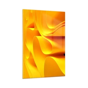 Cuadro sobre vidrio - Impresiones sobre Vidrio - Ondas abstractas amarillas que se asemejan a los rayos del sol - 80x120cm - Como las olas del sol - Decoración de pared moderna para salón y dormitorio ARTTOR