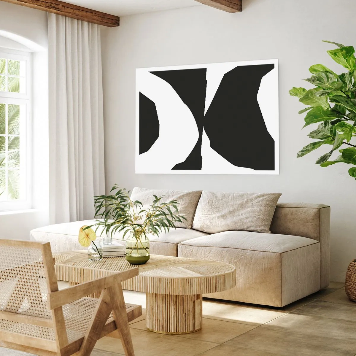 Póster - Patrón de contraste abstracto en blanco y negro - 100x70cm - Positivo-negativo - Decoración de pared moderna para salón y dormitorio ARTTOR