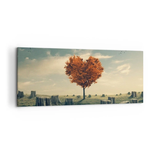 Cuadro sobre lienzo - Impresión de Imagen - Un árbol en forma de corazón en un campo de tocones, símbolo de esperanza. - 120x50cm - Todavía hay esperanza - Decoración de pared moderna para salón y dormitorio ARTTOR