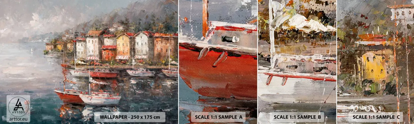 Muestra de fotomural autoadhesivo Deluxe Sticker - Un refugio romántico - Arquitectura, Ciudad portuaria, Velero - 100x30 cm