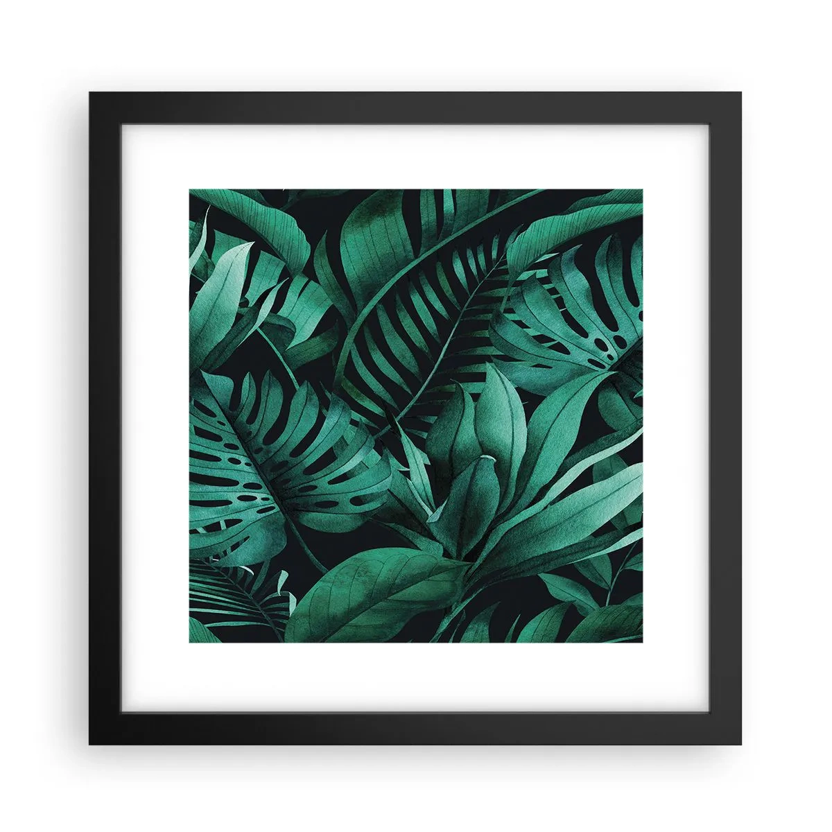 Póster en marco negro - Profundidad del verde tropical - 30x30 cm