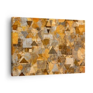Cuadro sobre lienzo - Impresión de Imagen - Patrones geométricos abstractos en tonos dorados - 70x50cm - El mundo en formas - Decoración de pared moderna para salón y dormitorio ARTTOR