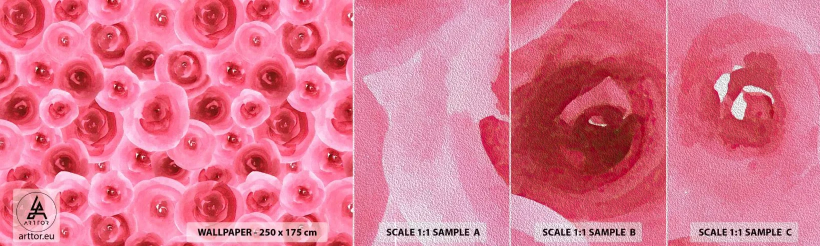 Muestra de fotomural Premium Sand - Rosas abajo y arriba - flores, Belleza, Romanticismo - 100x30 cm