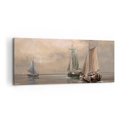 Cuadro sobre lienzo - Impresión de Imagen - Veleros en un mar en calma en un entorno pastel - 120x50cm - El regreso de los marineros - Decoración de pared moderna para salón y dormitorio ARTTOR
