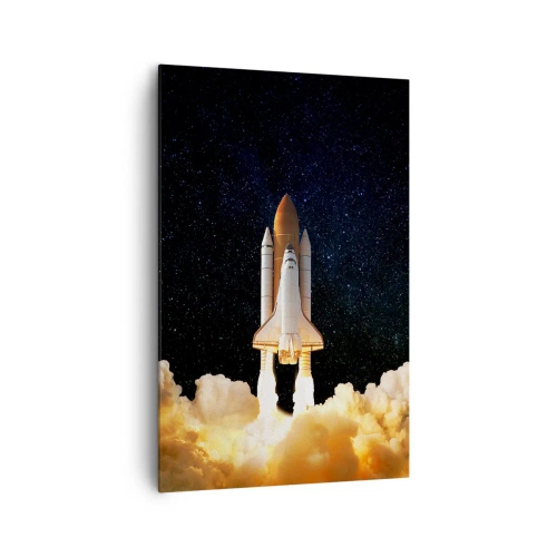 Cuadro sobre lienzo - Impresión de Imagen - Un cohete espacial despegando contra el cielo estrellado. - 80x120cm - ¡Ad astra! - Decoración de pared moderna para salón y dormitorio ARTTOR