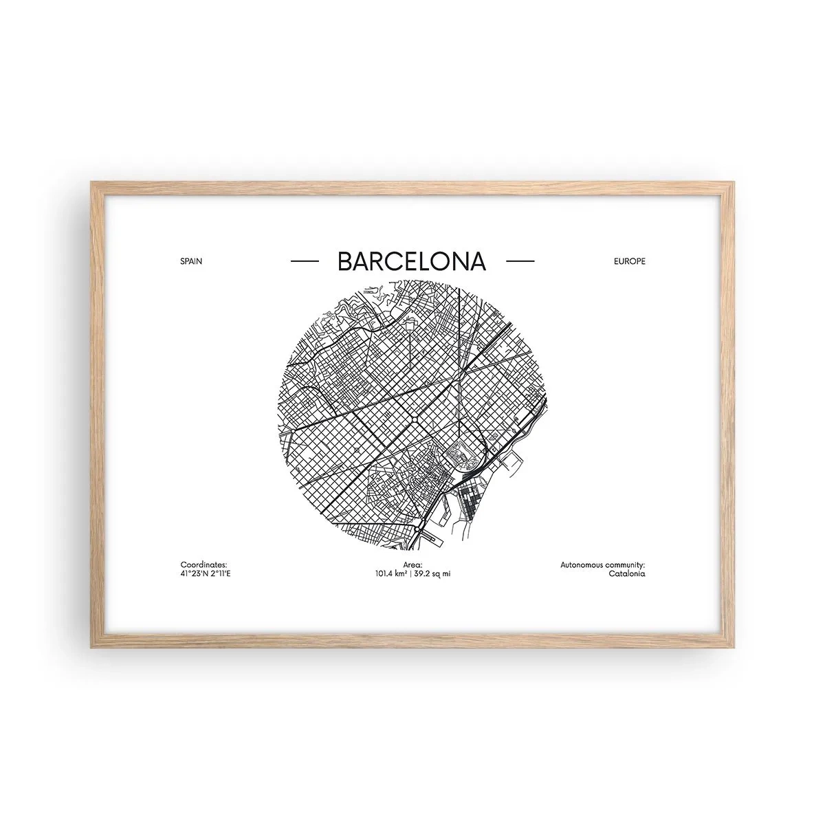 Póster en marco roble claro - Anatomía de Barcelona - 70x50 cm