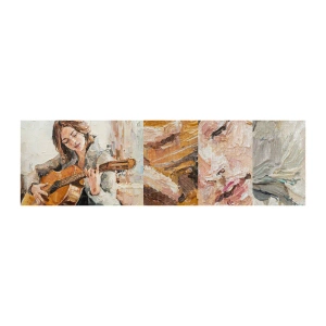 Muestra de fotomural Premium Canvas - Concierto de guitarra y corazón joven - Guitarra, Música, Chica - 100x30 cm