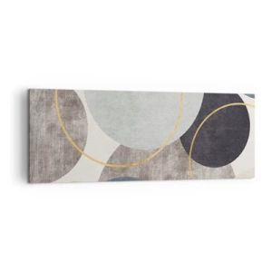 Cuadro sobre lienzo - Impresión de Imagen - Círculos geométricos en tonos grises, azules y dorados. - 140x50cm - Círculo tras círculo - Decoración de pared moderna para salón y dormitorio ARTTOR