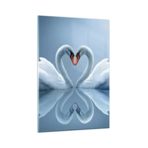 Cuadro sobre vidrio - Impresiones sobre Vidrio - Dos cisnes formando un corazón en una superficie tranquila del agua. - 80x120cm - Tiempo de amor - Decoración de pared moderna para salón y dormitorio ARTTOR