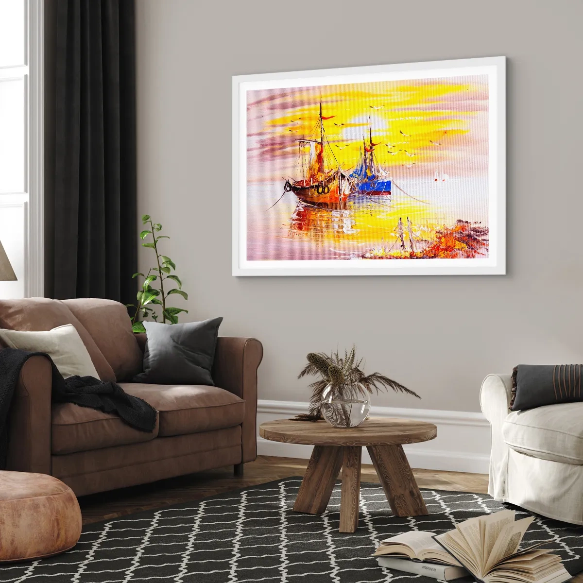 Póster en marco blanco - Un merecido descanso en el puerto - 91x61 cm