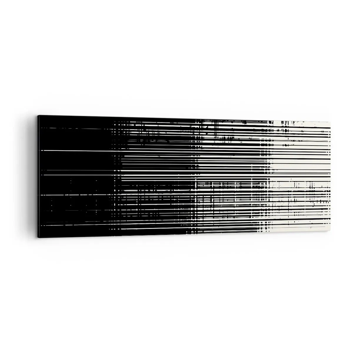 Cuadro sobre lienzo - Impresión de Imagen - Composición abstracta de líneas en blanco y negro contrastantes. - 140x50cm - Ondas y vibraciones - Decoración de pared moderna para salón y dormitorio ARTTOR