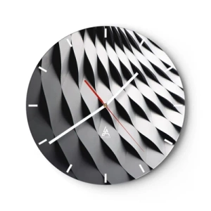 Reloj de pared - Reloj de vidrio - Patrón de estructura arquitectónica ondulada en blanco y negro - 30x30cm - En la superficie de las ondas - Decoración de pared moderna para salón, cocina y dormitorio ARTTOR