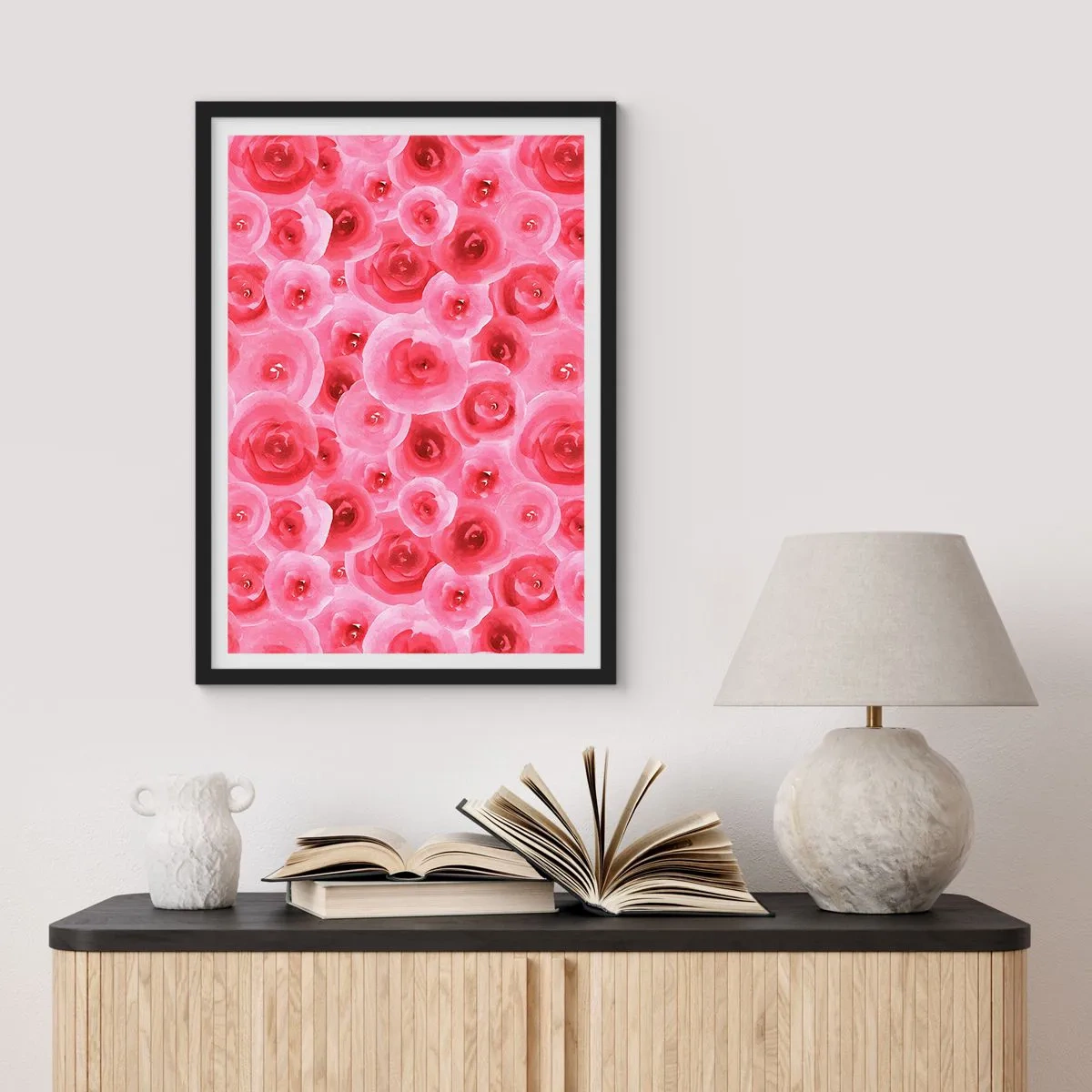 Póster en marco negro - Rosas abajo y arriba - 70x100 cm
