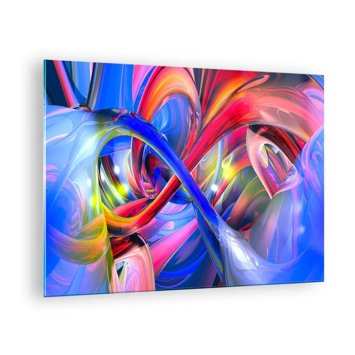 Cuadro sobre vidrio - Impresiones sobre Vidrio - Líneas abstractas, coloridas y dinámicas energéticas. - 70x50cm - Una danza de colores - Decoración de pared moderna para salón y dormitorio ARTTOR
