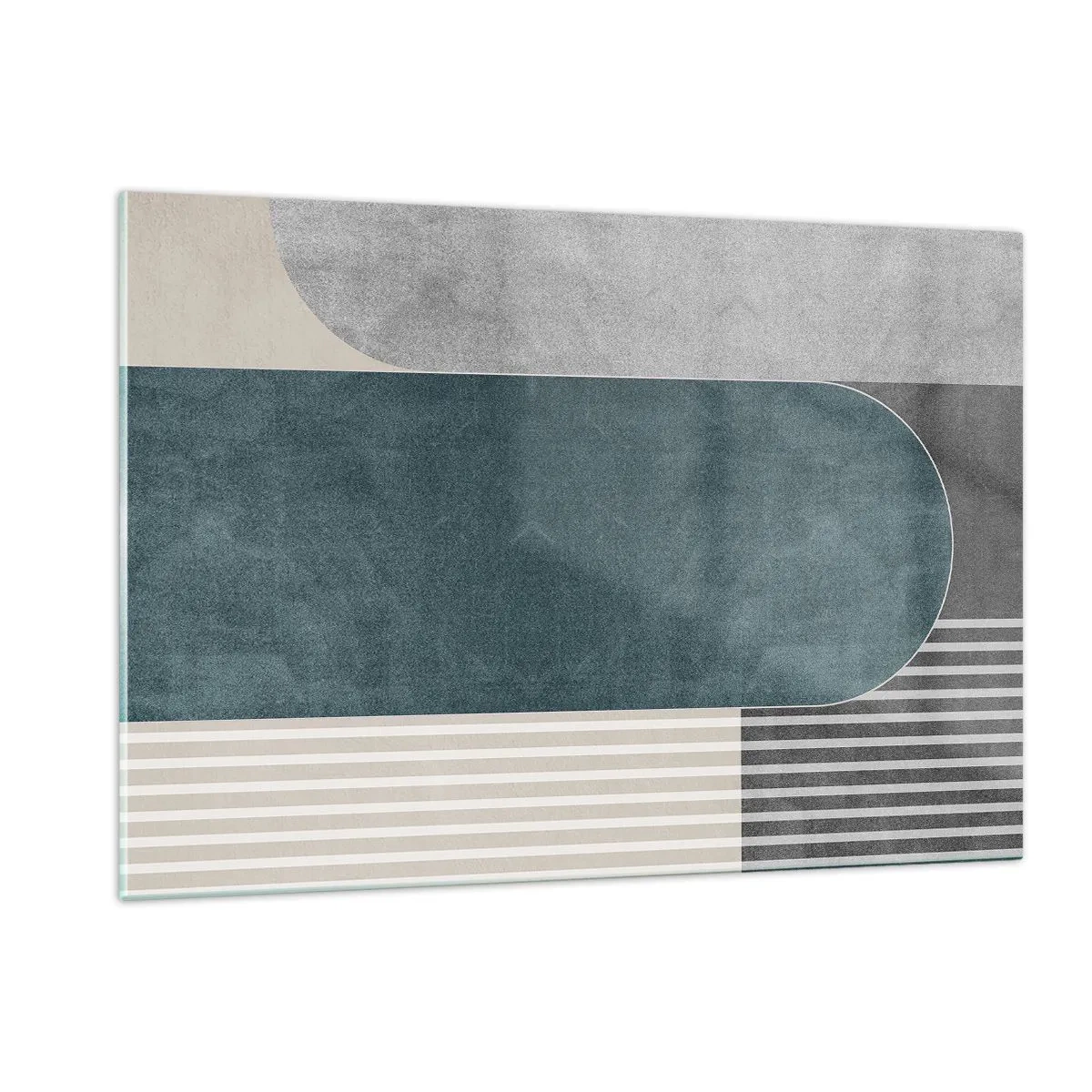 Cuadro sobre vidrio - Impresiones sobre Vidrio - Forma geométrica en tonos grises, beige y verdes. - 120x80cm - Composición horizontal - Decoración de pared moderna para salón y dormitorio ARTTOR