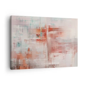 Cuadro sobre lienzo - Impresión de Imagen - Una composición abstracta con tonos rojos y colores pastel. - 70x50cm - Niebla rosa - Decoración de pared moderna para salón y dormitorio ARTTOR