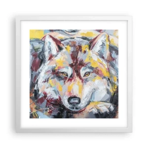 Póster en marco blanco - Pinceladas de lobo - 40x40 cm