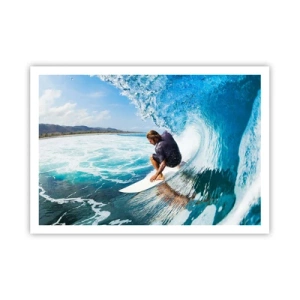 Póster - Un surfista en una pose dinámica sobre una ola en agua turquesa. - 100x70cm - Bailando con las olas - Decoración de pared moderna para salón y dormitorio ARTTOR