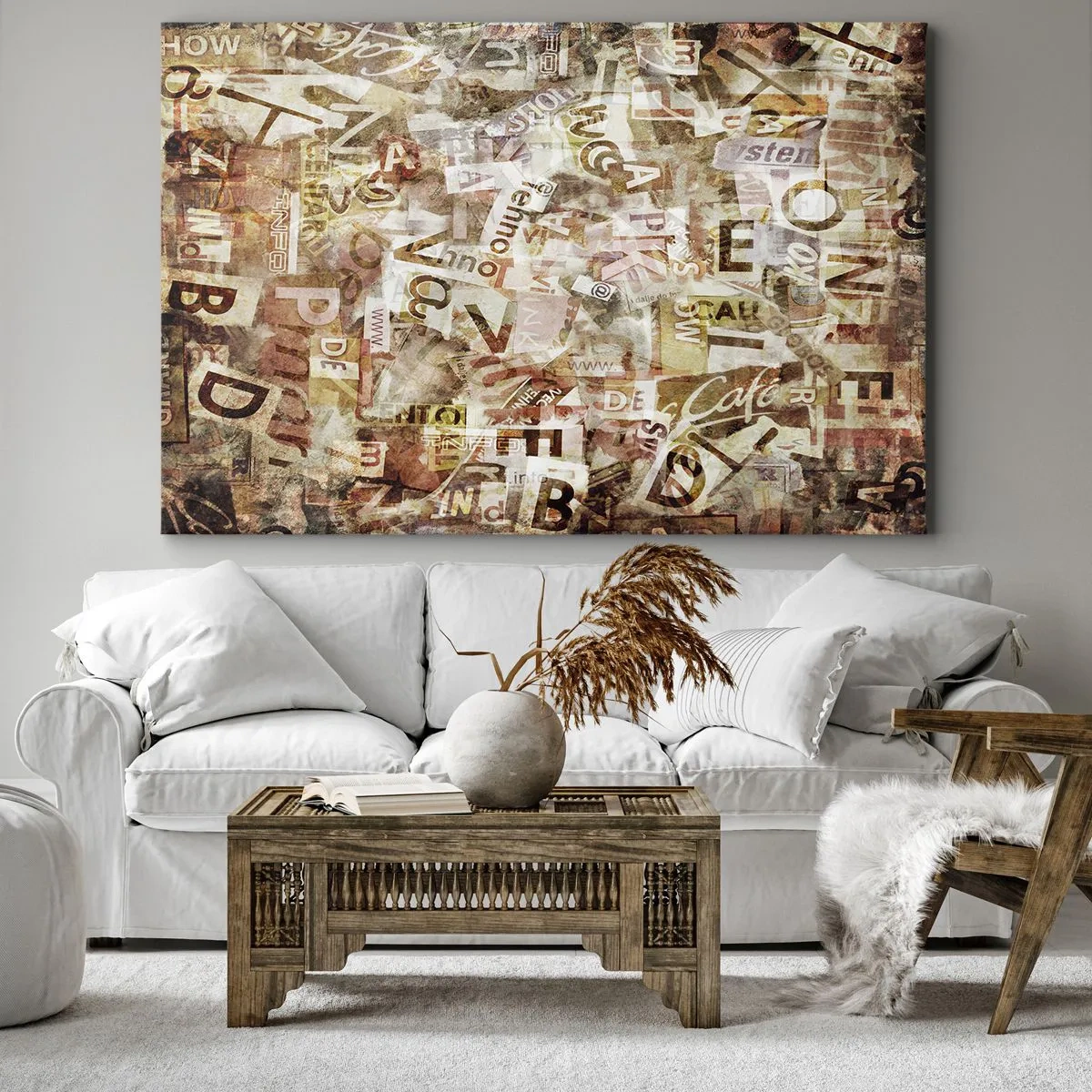 Cuadro sobre lienzo - Impresión de Imagen - Composición abstracta con letras y fragmentos de texto. - 70x50cm - Unificando el lenguaje - Decoración de pared moderna para salón y dormitorio ARTTOR