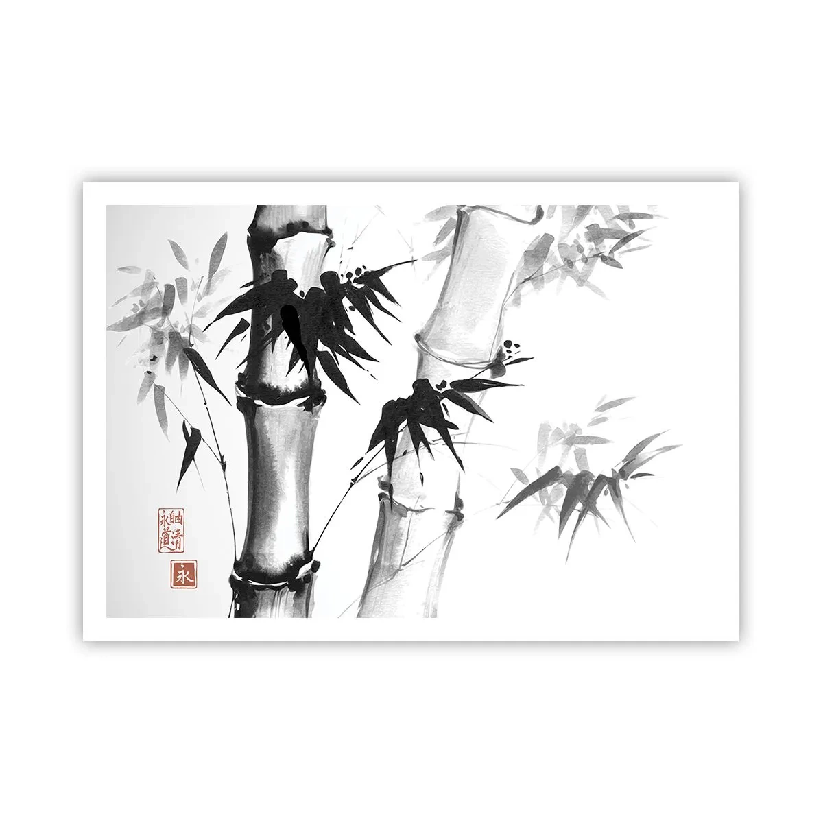 Póster - Bambú de acuarela de estilo japonés sobre un fondo blanco. - 100x70cm - Primer plano de Oriente - Decoración de pared moderna para salón y dormitorio ARTTOR