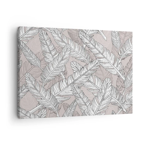 Cuadro sobre lienzo - Impresión de Imagen - Patrón en blanco y negro con hojas de plátano sobre un fondo claro. - 70x50cm - Turbulencias de plumas - Decoración de pared moderna para salón y dormitorio ARTTOR