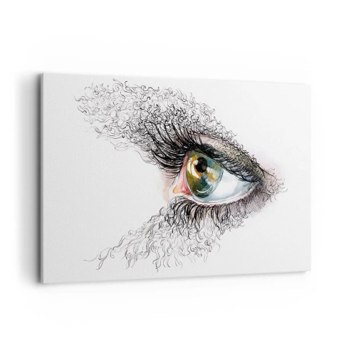 Cuadro sobre lienzo - Impresión de Imagen - Un ojo artístico con un iris de color verde amarillento y detalles intrincados. - 120x80cm - Mira directamente a tu alma - Decoración de pared moderna para salón y dormitorio ARTTOR