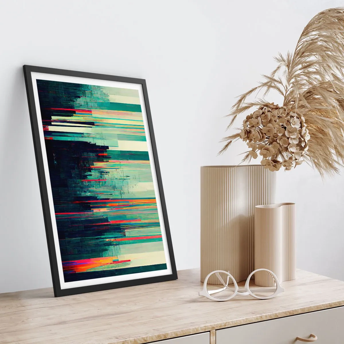Póster en marco negro - Abstracción moderna con líneas geométricas. - 50x70cm - Ciudad futurista - Decoración de pared moderna para salón y dormitorio ARTTOR